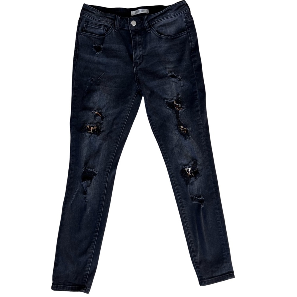 Size 7 Lime Lush Black Jeans with Leopard Velvet
Patches